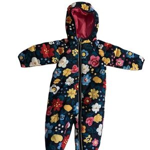 NWOT Hanna Andersson One-Piece Hooded Insulated Snowsuit Navy Flowers 70/6-12MO